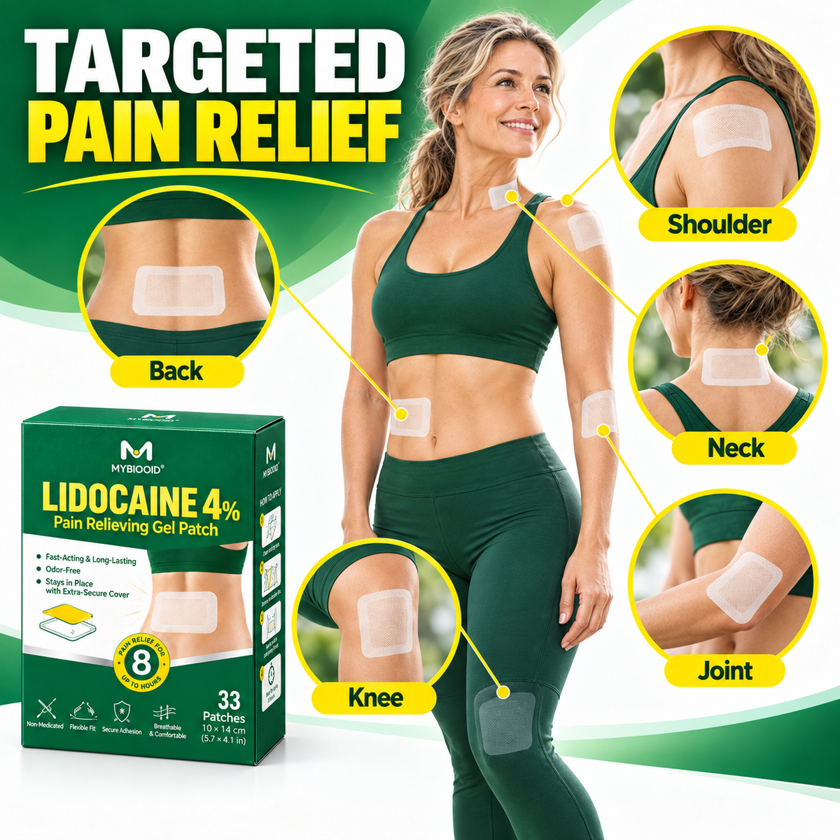 mybiooid 4% Lidocaine Pain Relief Patches 33 Count(Pack of 1)